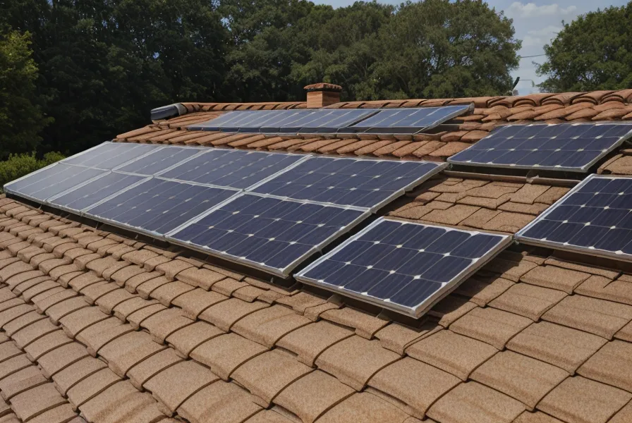 Espace de ventilation sous des panneaux solaires en surimposition, utile pour limiter la perte de rendement en été