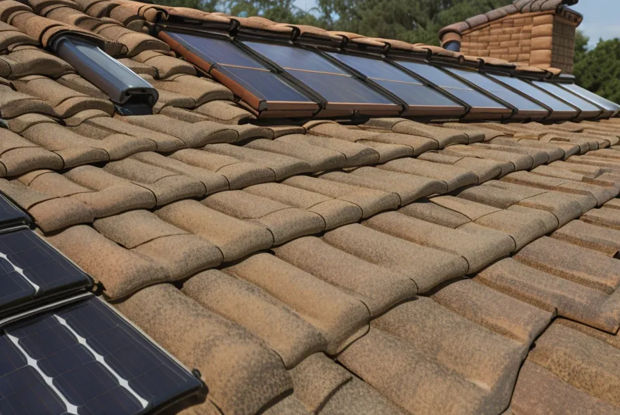 Gros plan sur une tuile canal ancienne, contrainte de fixation pour l'installation de panneaux solaires sur toiture ancienne